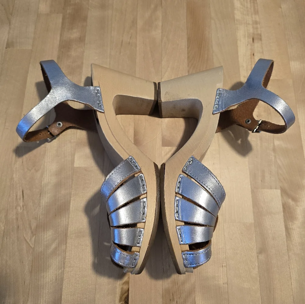 Swedish Hasbeens Silver Platform Heels Size 40